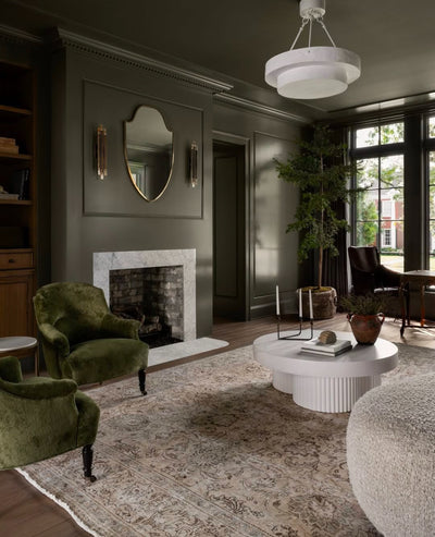 Living Room: Green & White