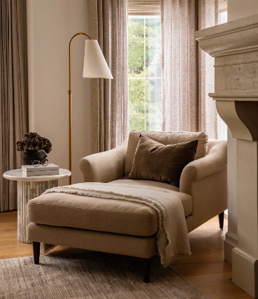 Reading Nook: Chaise Tan & Gold
